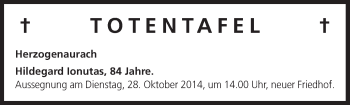 Anzeige von Totentafel, vom 25.10.2014 von MGO
