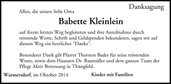 Anzeige von Babette Kleinlein von MGO