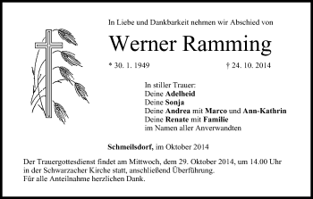 Anzeige von Werner Ramming von MGO