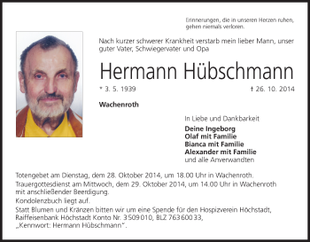 Anzeige von Hermann Hübschmann von MGO