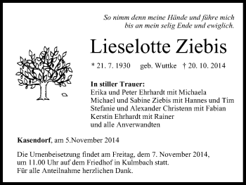 Anzeige von Lieselotte Ziebis von MGO
