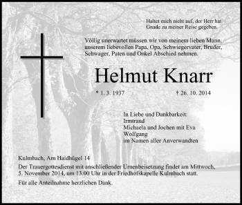 Anzeige von Helmut Knarr von MGO