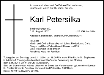 Anzeige von Karl Petersilka von MGO