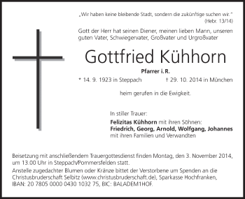 Anzeige von Gottfried Kühhorn von MGO