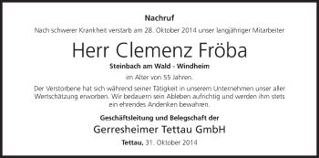 Anzeige von Clemenz Fröba von MGO