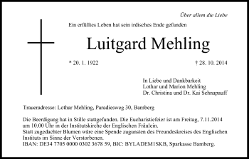 Anzeige von Luitgard Mehling von MGO