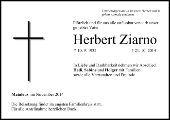 Anzeige von Herbert Ziarno von MGO