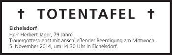 Anzeige von Totentafel, vom 04.11.2014 von MGO