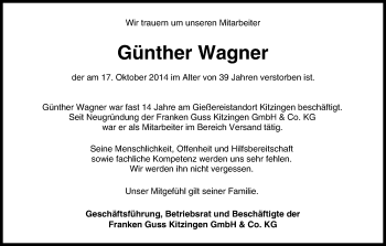 Anzeige von Günther Wagner von MGO