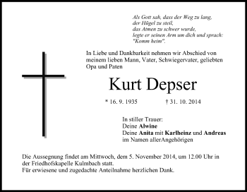 Anzeige von Kurt Depser von MGO