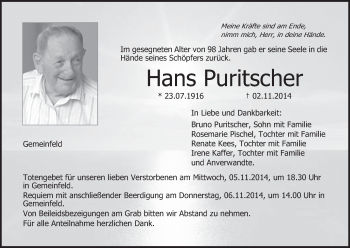 Anzeige von Hans Puritscher von MGO