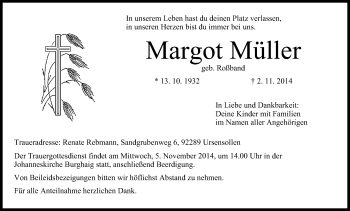 Anzeige von Margot Müller von MGO