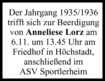 Anzeige von Anneliese Lorz von MGO