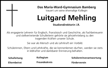 Anzeige von Luitgard Mehling von MGO