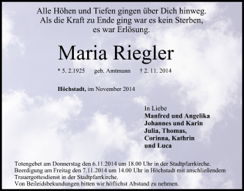Anzeige von Maria Riegler von MGO