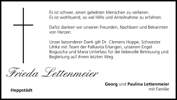 Anzeige von Frieda Lettenmeier von MGO