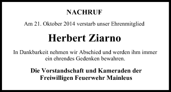 Anzeige von Herbert Ziarno von MGO