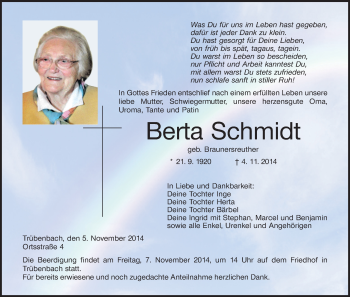 Anzeige von Berta Schmidt von MGO