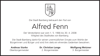 Anzeige von Alfred Fenn von MGO