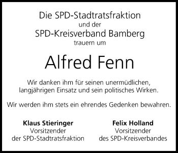Anzeige von Alfred Fenn von MGO