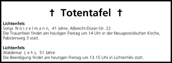 Anzeige von Totentafel vom 07.11.2014 von MGO