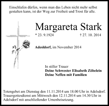 Anzeige von Margareta Stark von MGO