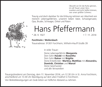 Anzeige von Hans Pfeffermann von MGO