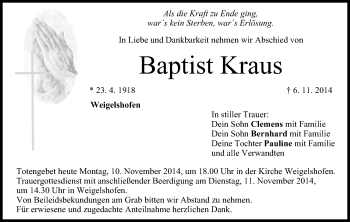 Anzeige von Baptist Kraus von MGO