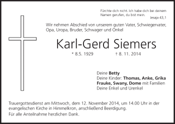 Anzeige von Karl-Gerd Siemers von MGO