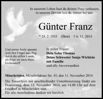 Anzeige von Günter Franz von MGO