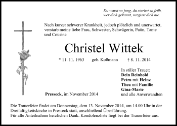 Anzeige von Christel Wittek von MGO