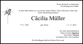 Anzeige von Cäcilia Müller von MGO