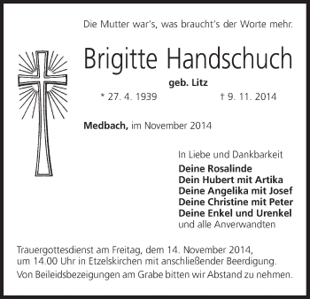 Anzeige von Brigitte Handschuch von MGO