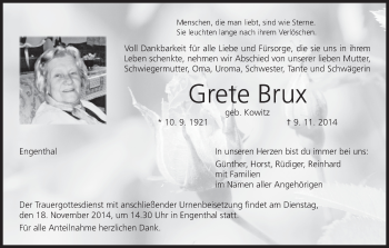 Anzeige von Grete Brux von MGO