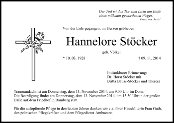 Anzeige von Hannelore Stöcker von MGO