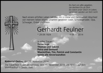 Anzeige von Gerhard Feulner von MGO