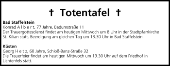 Anzeige von Totentafel vom 12.11.2014 von MGO