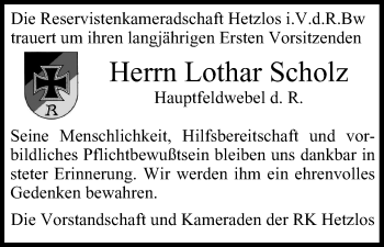 Anzeige von Lothar Scholz von MGO