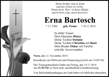 Anzeige von Erna Bartosch von MGO