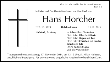 Anzeige von Hans Horcher von MGO