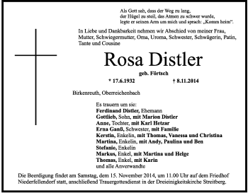 Anzeige von Rosa Distler von MGO