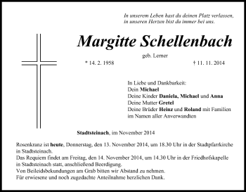 Anzeige von Margitte Schellenbach von MGO
