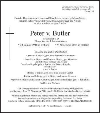 Anzeige von Peter v. Butler von MGO