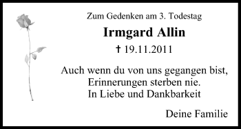 Anzeige von Irmgard Allin von MGO