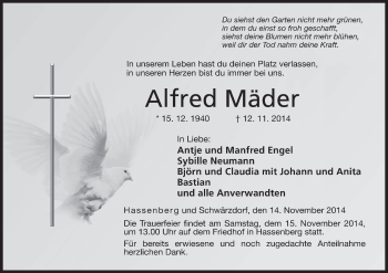 Anzeige von Alfred Mäder von MGO
