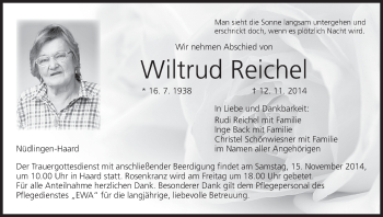 Anzeige von Wiltrud Reichel von MGO