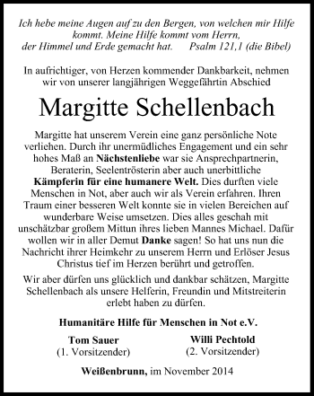Anzeige von Margitte Schellenbach von MGO