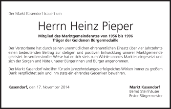 Anzeige von Heinz Pieper von MGO