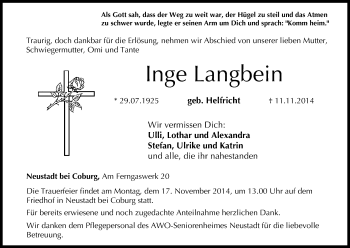 Anzeige von Inge Langbein von MGO