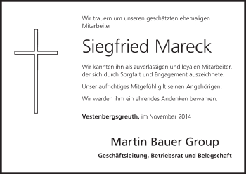 Anzeige von Siegfried Mareck von MGO
